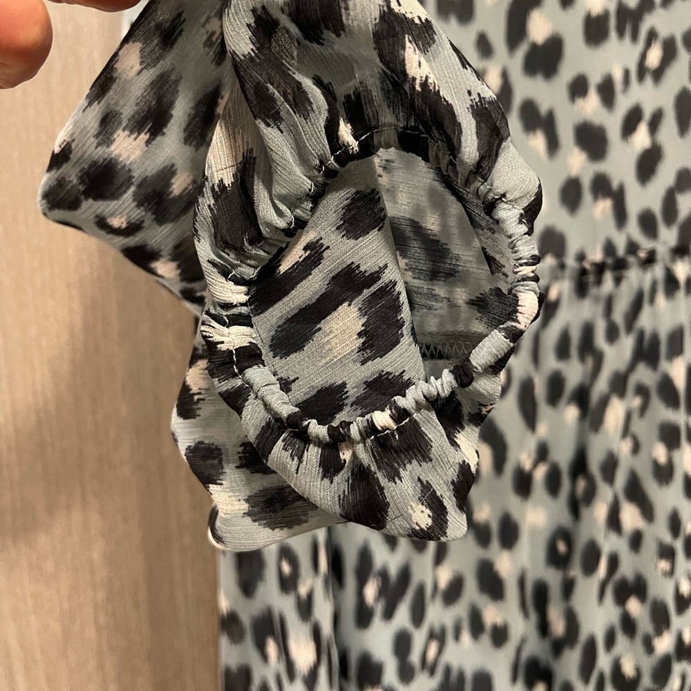 LOFT Gray and Black Leopard Print Long Sleeve Dress - Picture 11 of 16